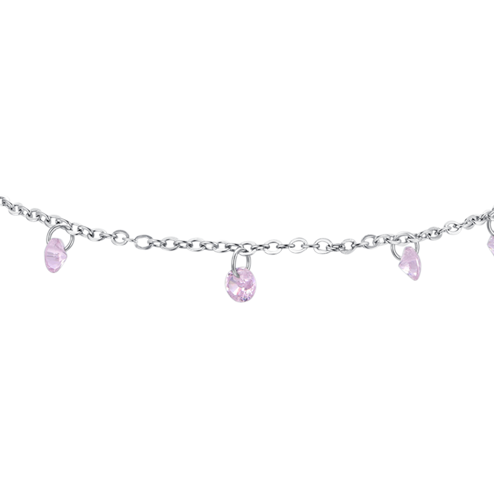 BRACELET DE CHEVILLE POUR FEMME EN ACIER AU ZIRCON ROSE