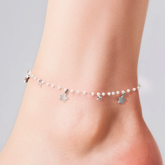 BRACELET DE CHEVILLE POUR FEMME EN PERLE ET ÉTOILE D'ACIER