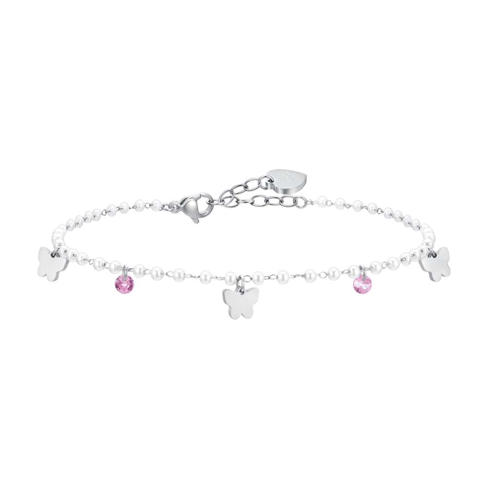 BRACELET DE CHEVILLE EN ACIER POUR FEMMES AVEC PERLES ET PAPILLONS