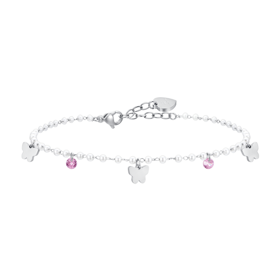 BRACELET DE CHEVILLE EN ACIER POUR FEMMES AVEC PERLES ET PAPILLONS