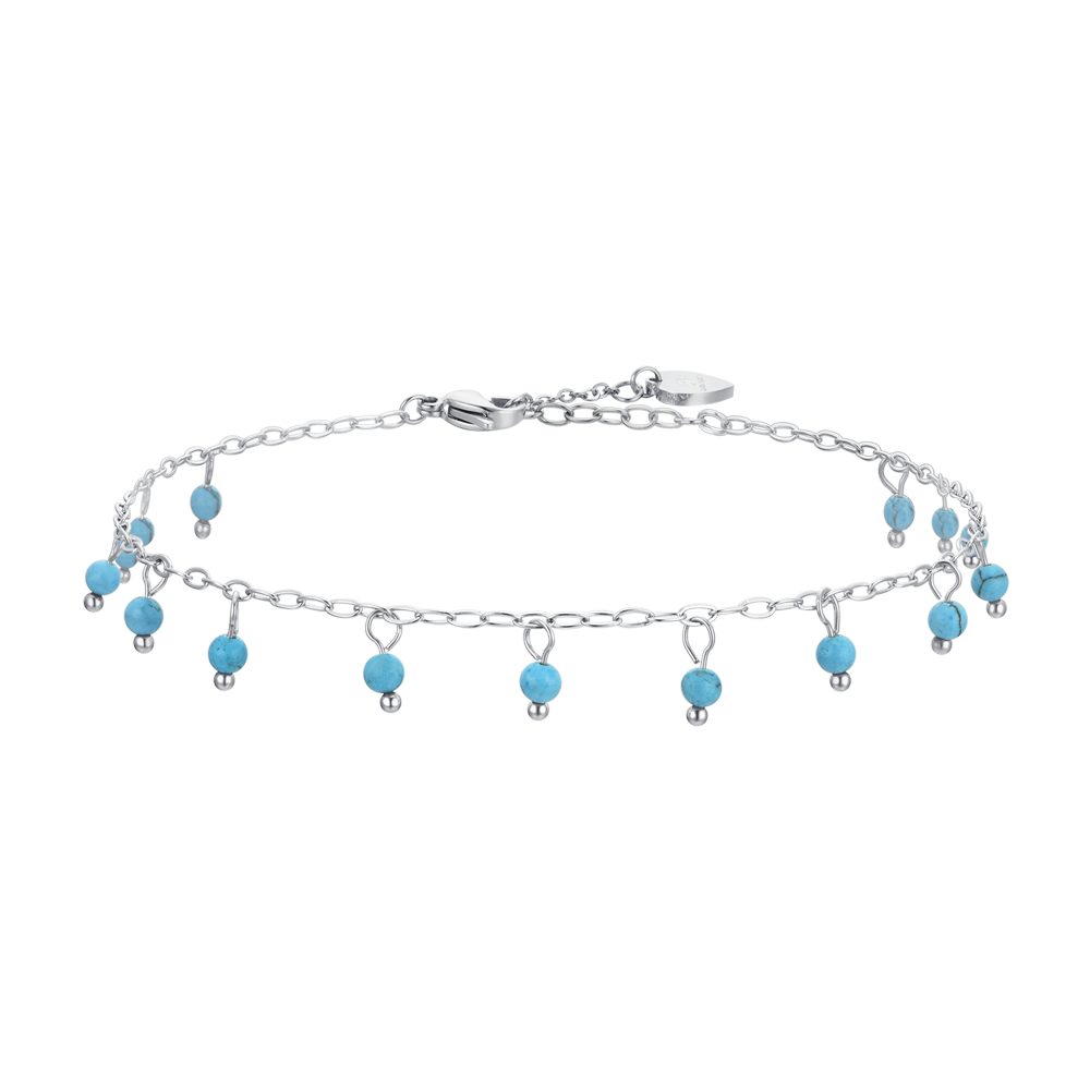 BRACELET DE CHEVILLE EN ACIER POUR FEMMES, PIERRES TURQUOISES