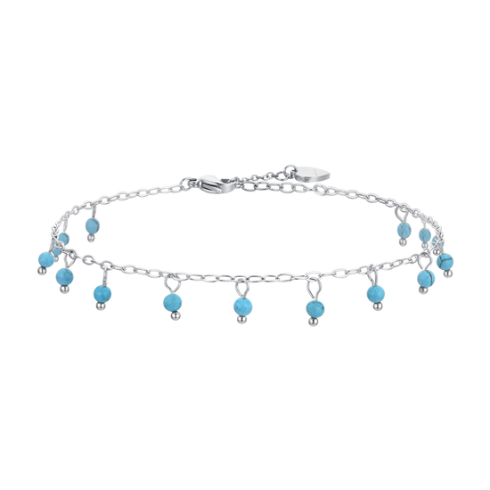 BRACELET DE CHEVILLE EN ACIER POUR FEMMES, PIERRES TURQUOISES