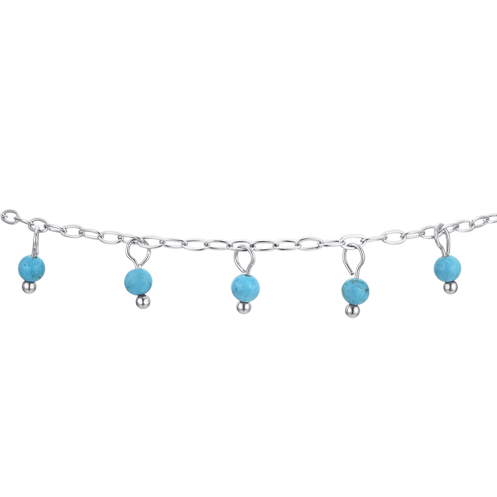 BRACELET DE CHEVILLE EN ACIER POUR FEMMES, PIERRES TURQUOISES