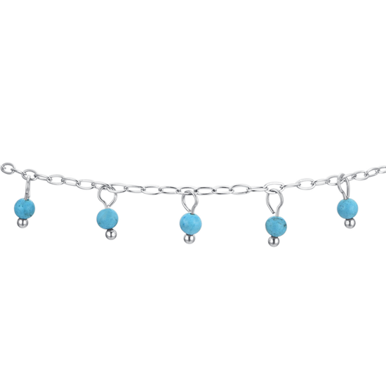 BRACELET DE CHEVILLE EN ACIER POUR FEMMES, PIERRES TURQUOISES