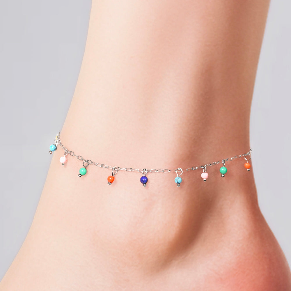 BRACELET DE CHEVILLE EN ACIER POUR FEMMES, PIERRES MULTICOLORES