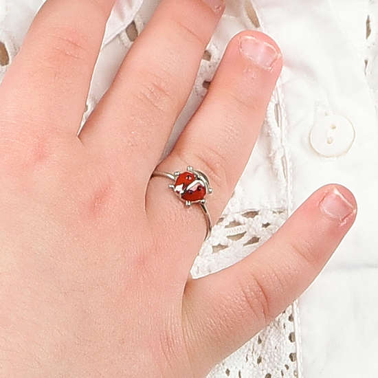 BAGUE FILLE EN ACIER AVEC COCCINELLE