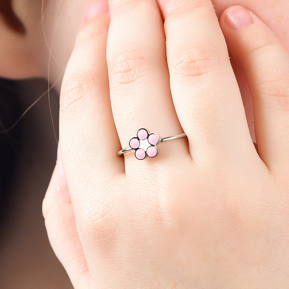 BAGUE FILLE ACIER AVEC FLEUR