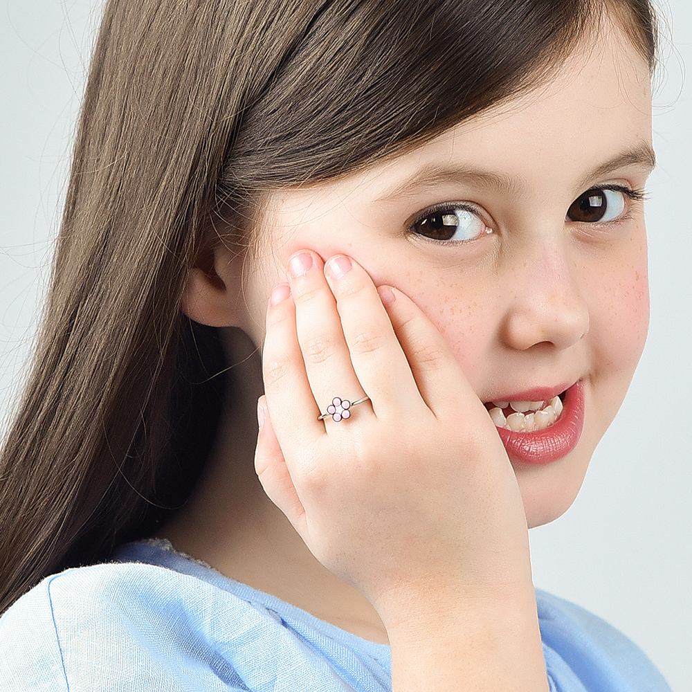 BAGUE FILLE ACIER AVEC FLEUR