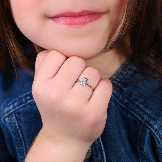 BAGUE BÉBÉ OURS EN ACIER AVEC CRISTAUX BLANCS