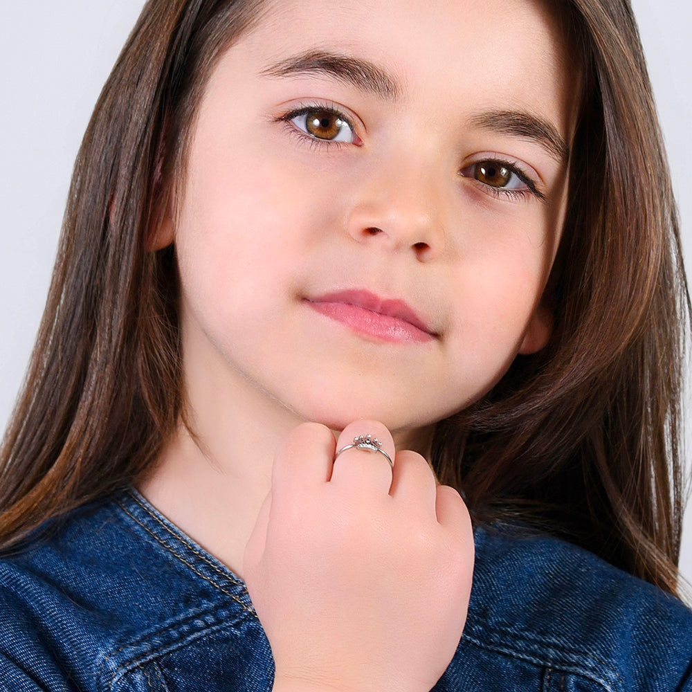 BAGUE FILLE EN ACIER AVEC COURONNE EN CRISTAL BLANC