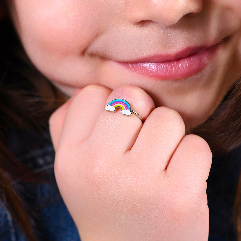 BAGUE DE FILLE EN ACIER ARC-EN-CIEL