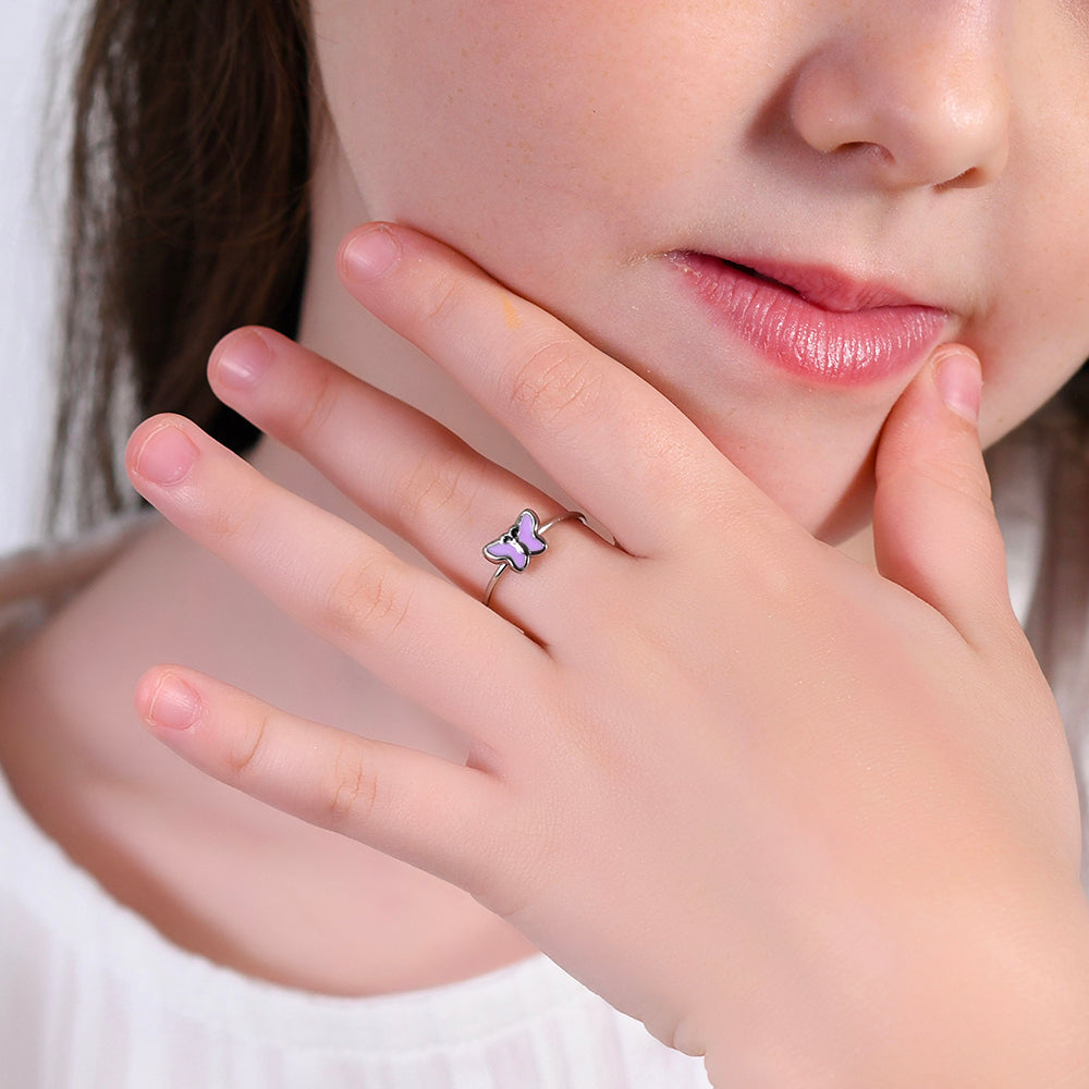 BAGUE FILLE EN ACIER ÉMAILLÉ VIOLET