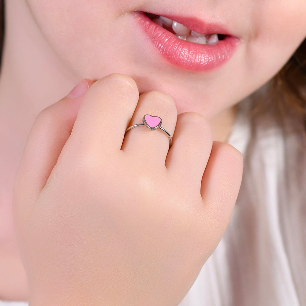 BAGUE FILLE EN ACIER AVEC COEUR