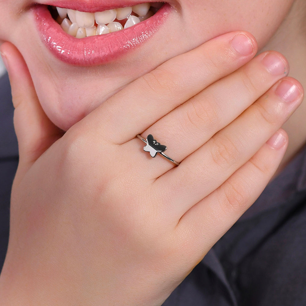 BAGUE FILLE EN ACIER AVEC PAPILLONS