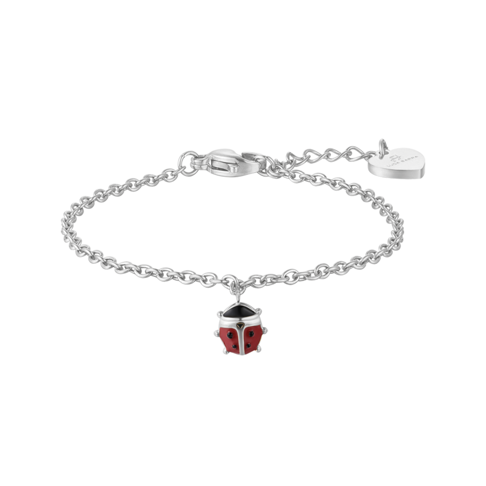 BRACELET FILLE EN ACIER AVEC COCCINELLE