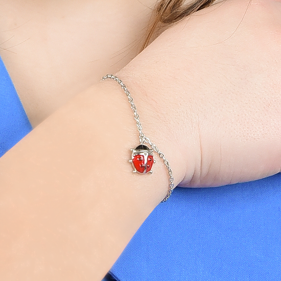 BRACELET FILLE EN ACIER AVEC COCCINELLE