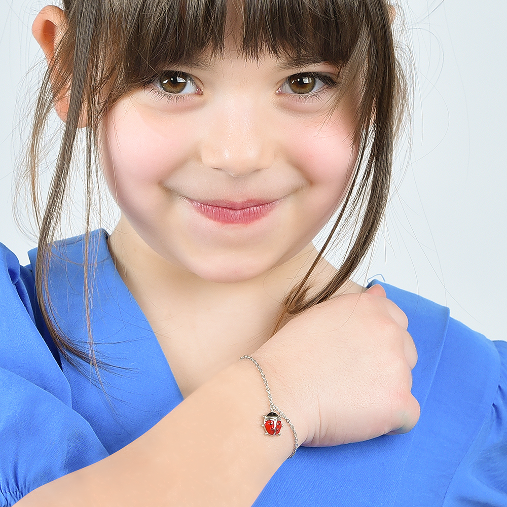 BRACELET FILLE EN ACIER AVEC COCCINELLE