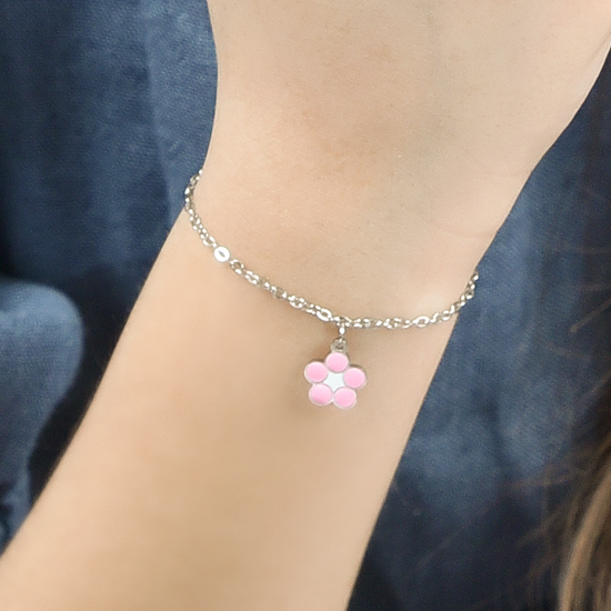 BRACELET FILLE EN ACIER AVEC FLEUR