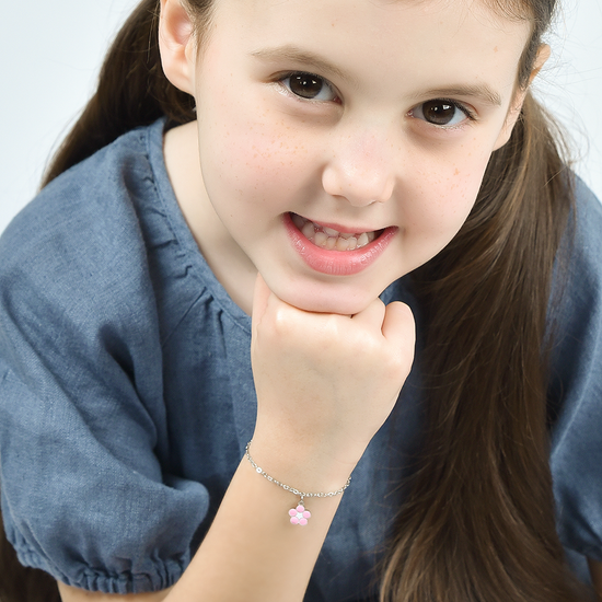 BRACELET FILLE EN ACIER AVEC FLEUR