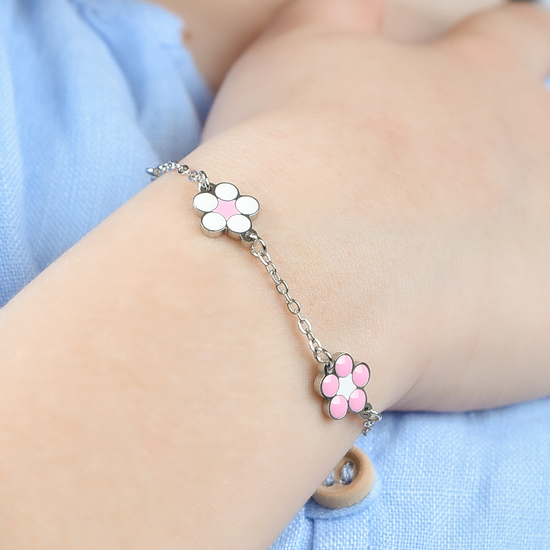 BRACELET FILLE EN ACIER AVEC FLEURS