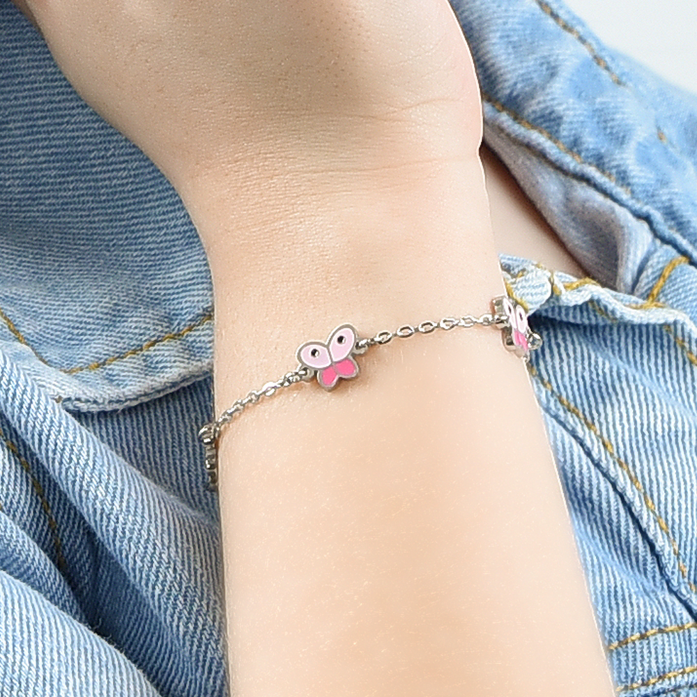 BRACELET FILLE EN ACIER AVEC PAPILLONS