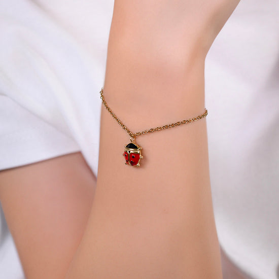 IP GOLD STEEL GIRL BRACELET AVEC COCCINELLE