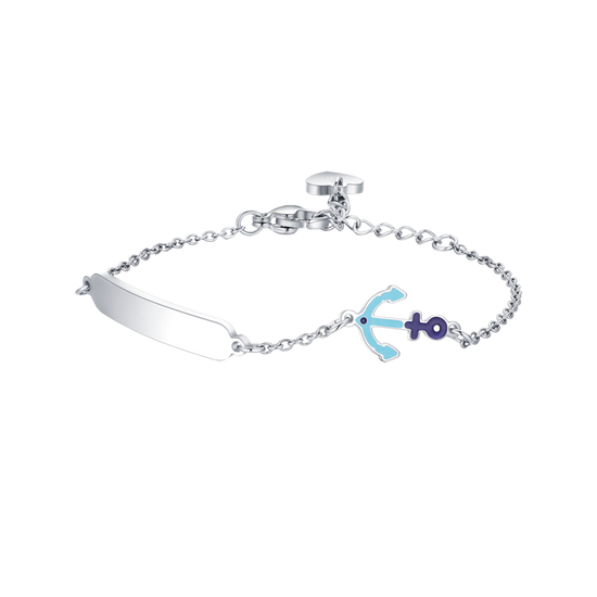 BRACELET BÉBÉ EN ACIER AVEC ANCRE BLEUE