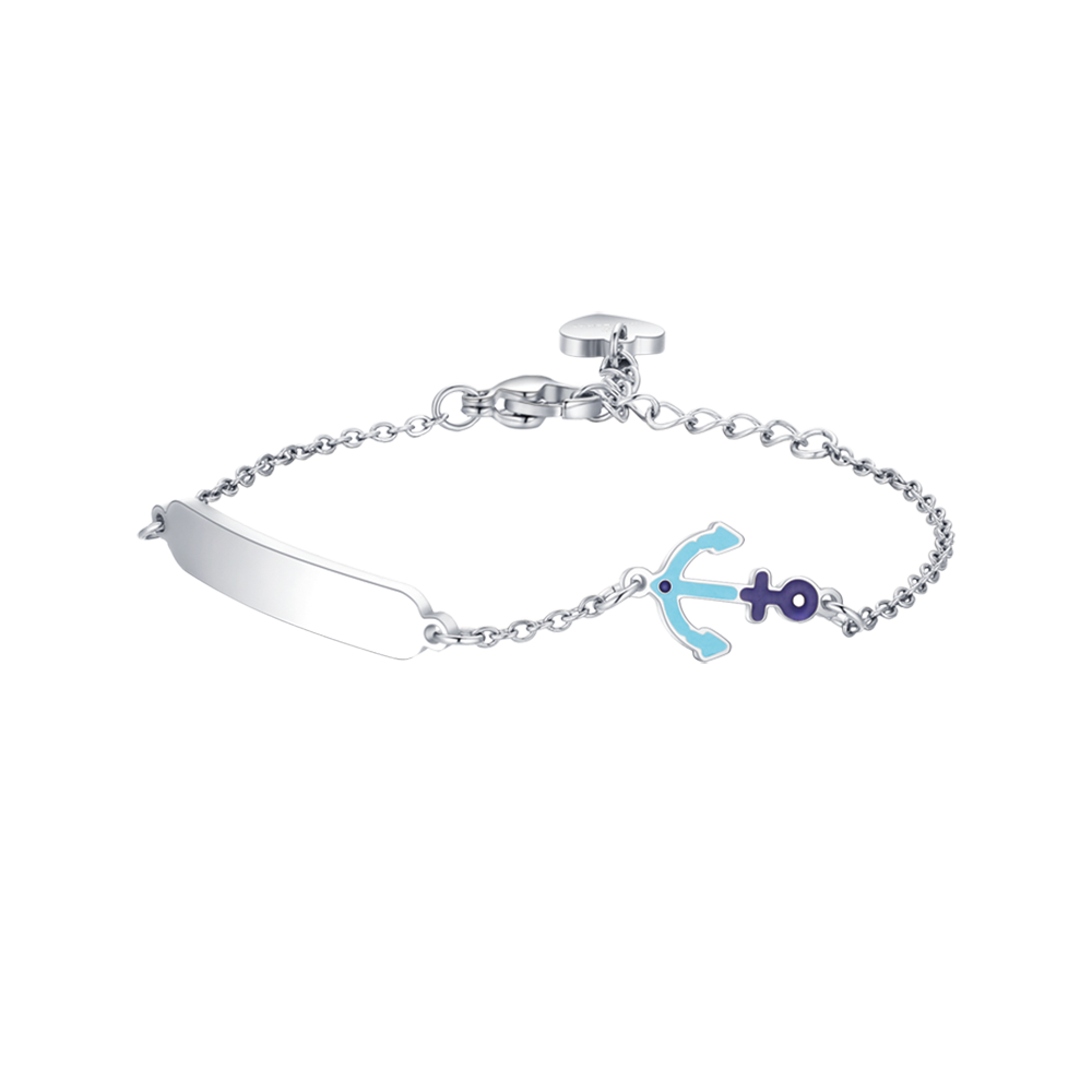 BRACELET BÉBÉ EN ACIER AVEC ANCRE BLEUE