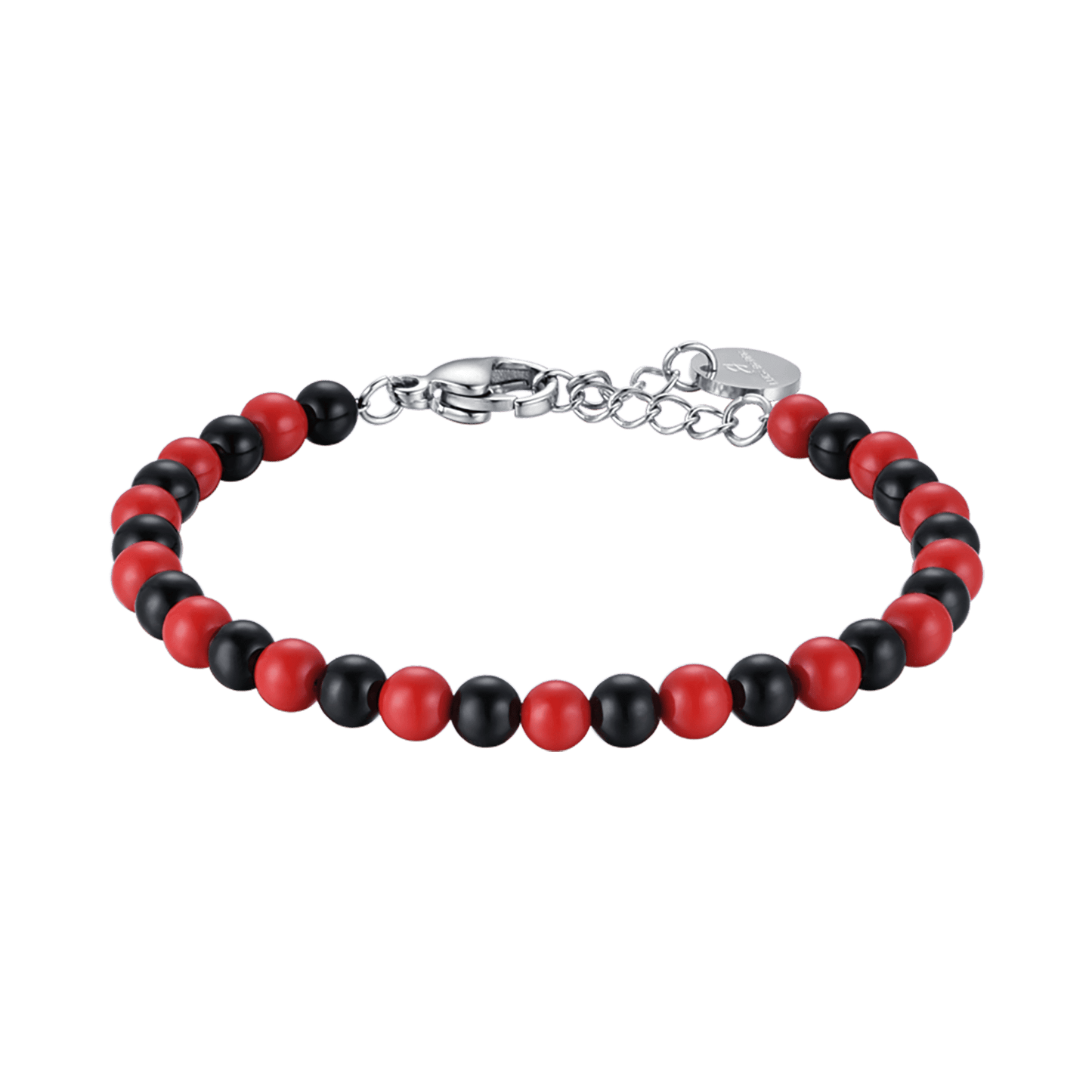 BRACELET BÉBÉ EN ACIER AVEC PIERRES ROUGES ET NOIRES