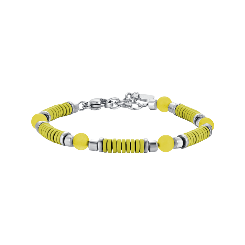 BRACELET FILLE EN ACIER AVEC PIERRES JAUNES ET ÉLÉMENTS EN ÉMAIL JAUNE