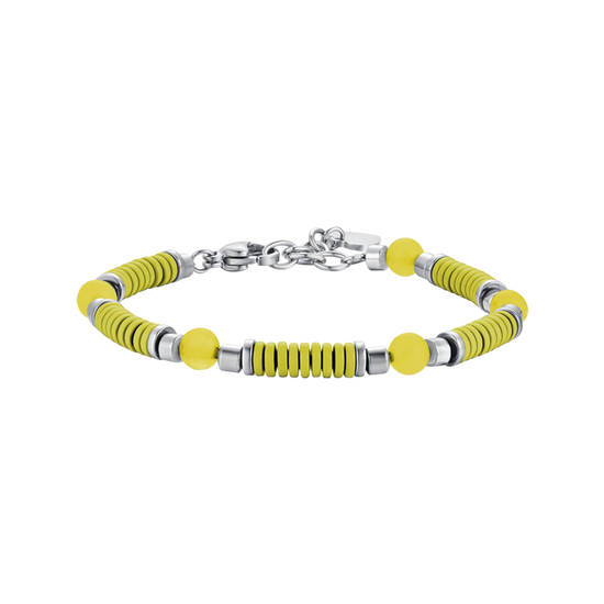 BRACELET FILLE EN ACIER AVEC PIERRES JAUNES ET ÉLÉMENTS EN ÉMAIL JAUNE