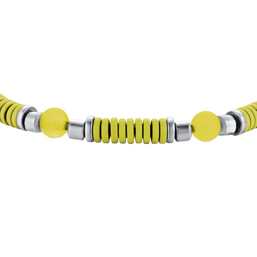 BRACELET FILLE EN ACIER AVEC PIERRES JAUNES ET ÉLÉMENTS EN ÉMAIL JAUNE