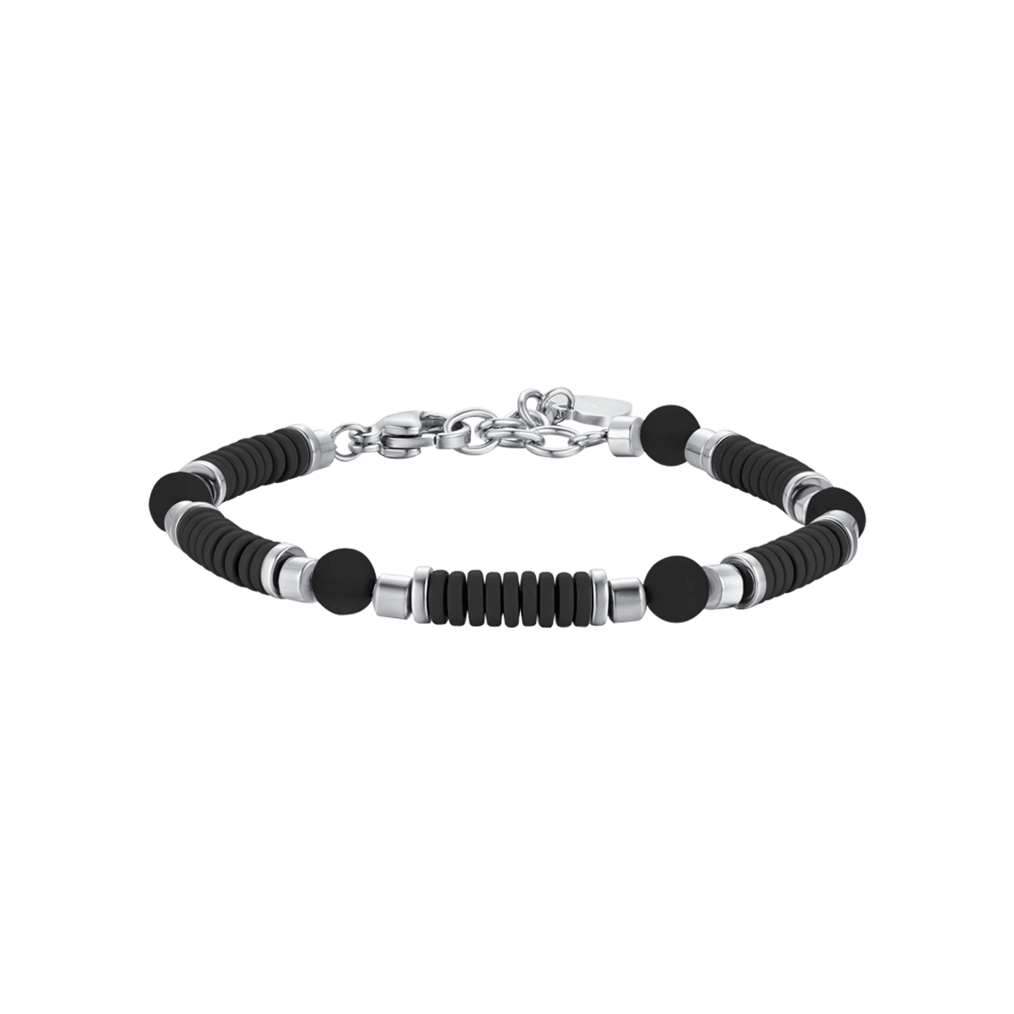 BRACELET BÉBÉ EN ACIER AVEC PIERRES NOIRES ET ÉLÉMENTS EN ÉMAIL NOIR