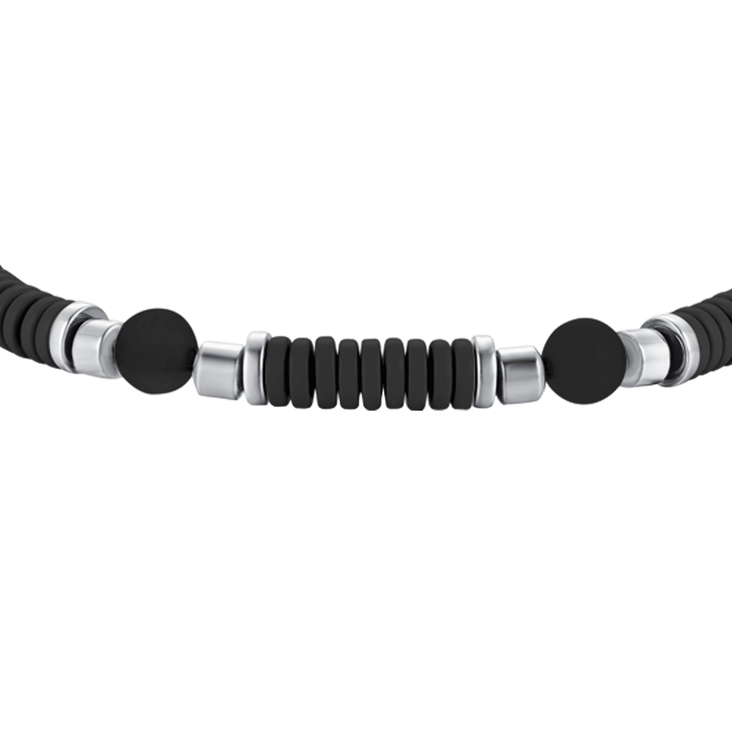 BRACELET BÉBÉ EN ACIER AVEC PIERRES NOIRES ET ÉLÉMENTS EN ÉMAIL NOIR