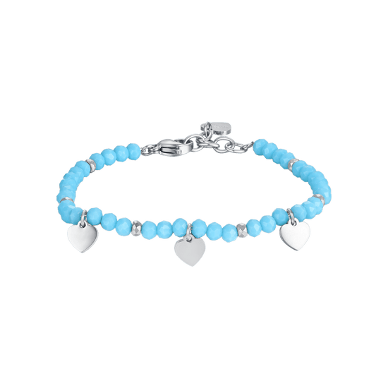 BRACELET FILLE EN ACIER AVEC PIERRES TURQUOISES ET COEURS