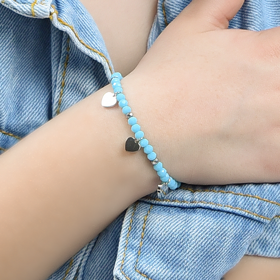 BRACELET FILLE EN ACIER AVEC PIERRES TURQUOISES ET COEURS