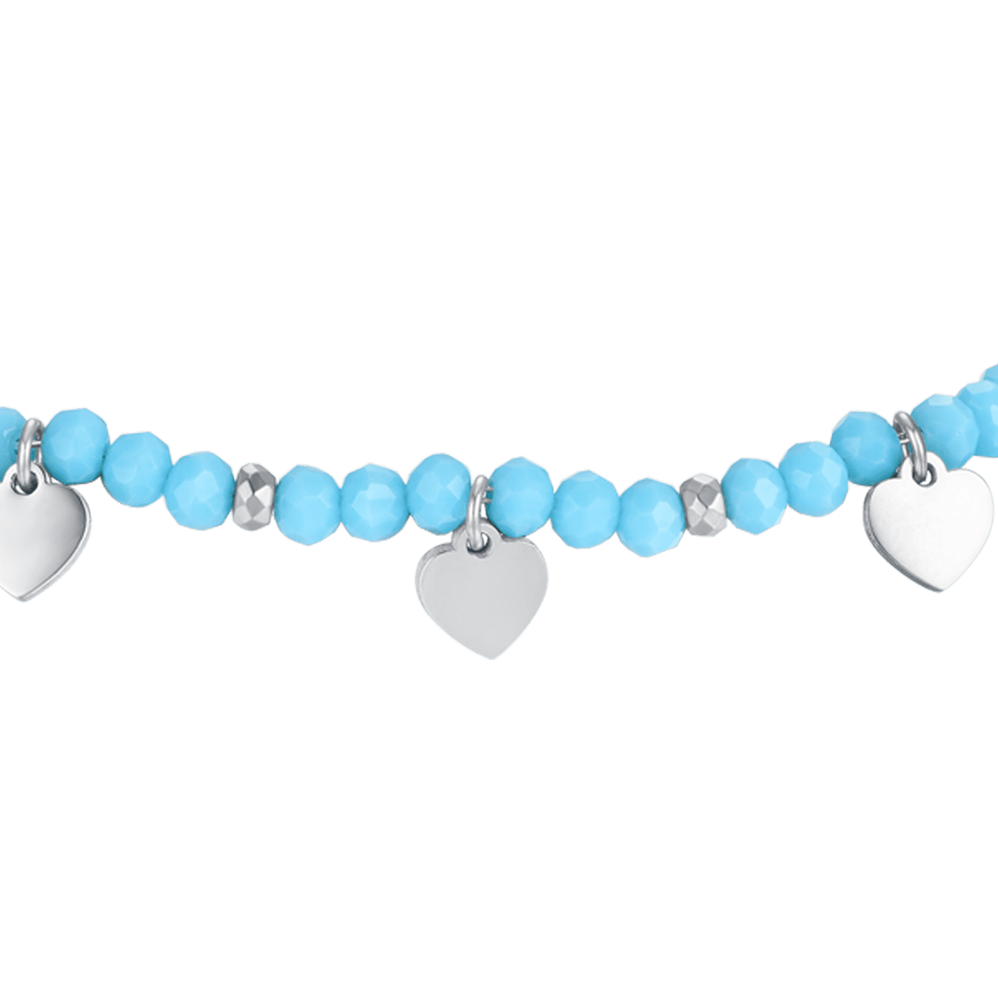 BRACELET FILLE EN ACIER AVEC PIERRES TURQUOISES ET COEURS