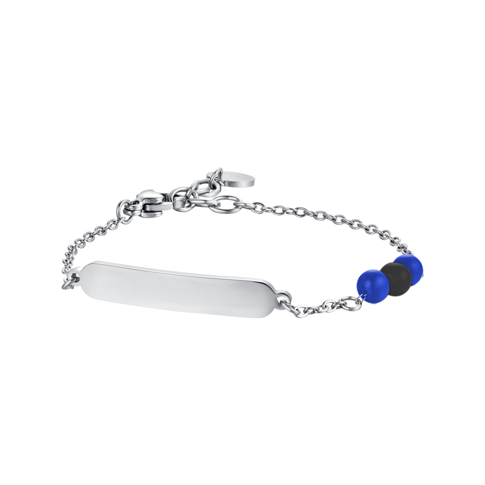 BRACELET BÉBÉ EN ACIER AVEC PIERRES BLEUES ET NOIRES