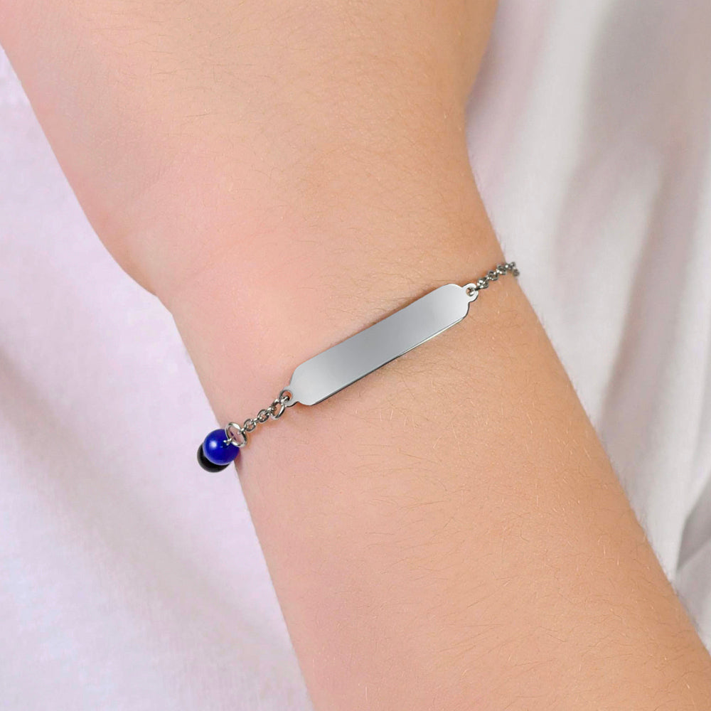 BRACELET BÉBÉ EN ACIER AVEC PIERRES BLEUES ET NOIRES