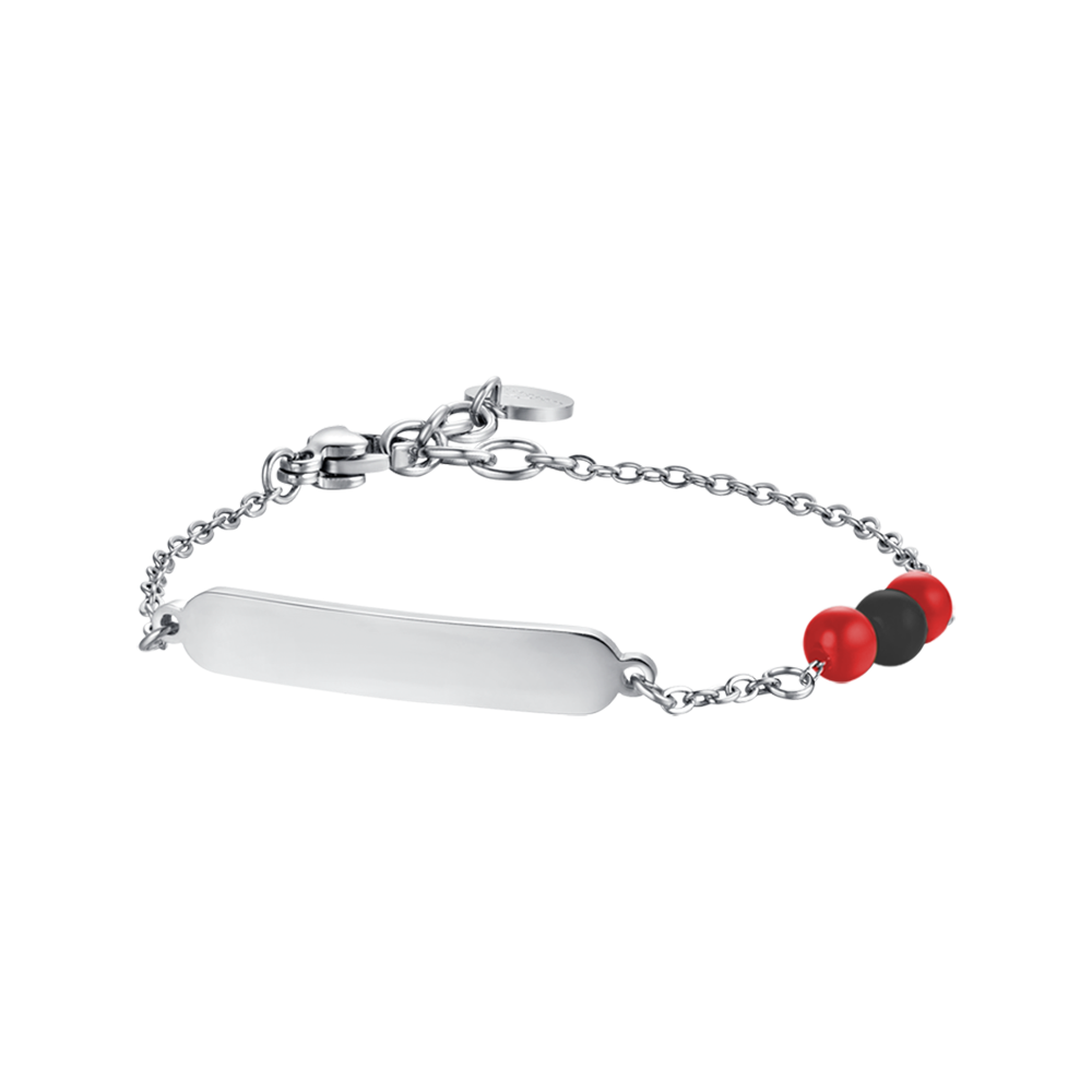 BRACELET BÉBÉ EN ACIER AVEC PIERRES ROUGES ET NOIRES