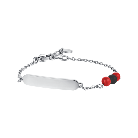 BRACELET BÉBÉ EN ACIER AVEC PIERRES ROUGES ET NOIRES