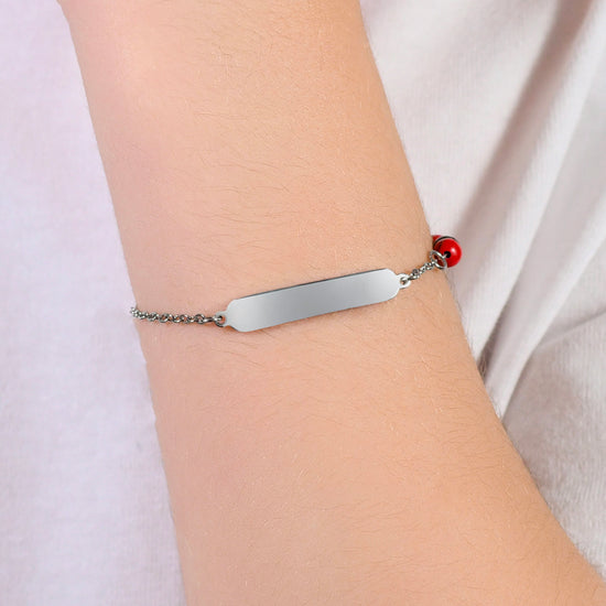 BRACELET BÉBÉ EN ACIER AVEC PIERRES ROUGES ET NOIRES