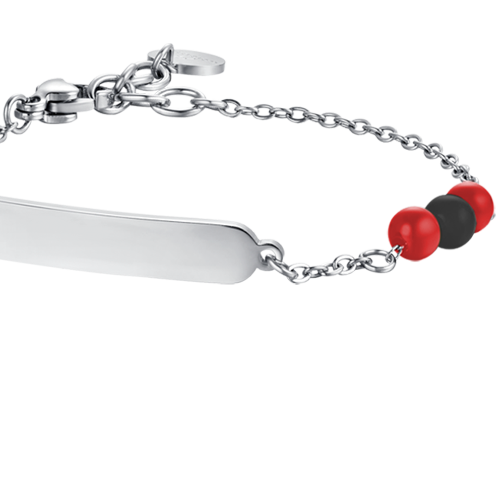 BRACELET BÉBÉ EN ACIER AVEC PIERRES ROUGES ET NOIRES