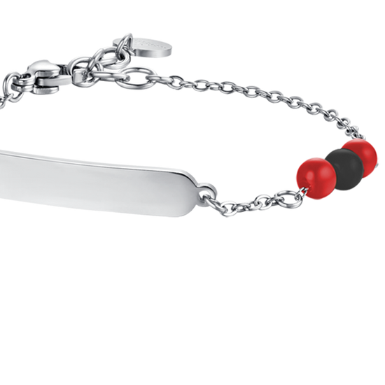 BRACELET BÉBÉ EN ACIER AVEC PIERRES ROUGES ET NOIRES