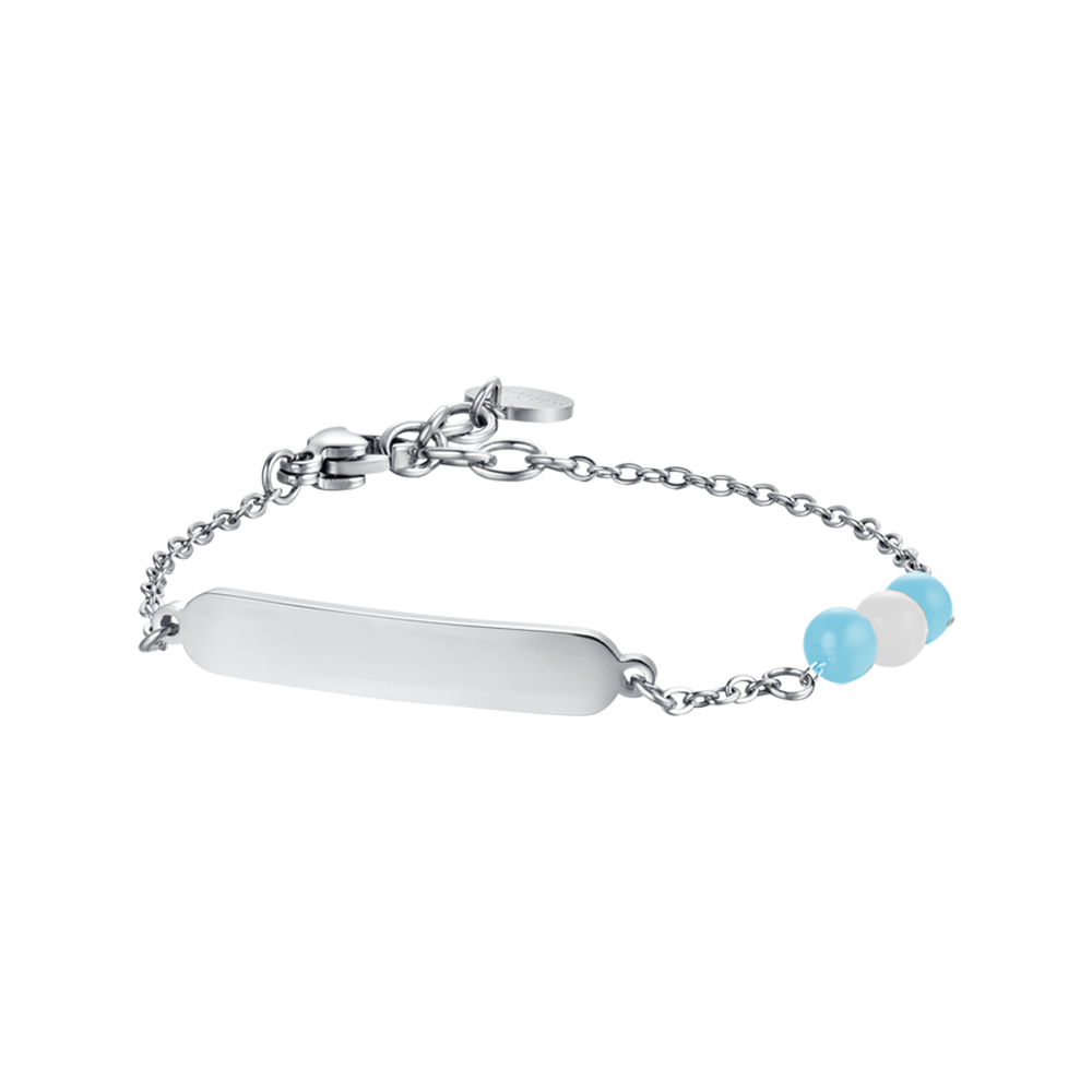 BRACELET BÉBÉ EN ACIER AVEC PIERRES BLEUES ET BLANCHES