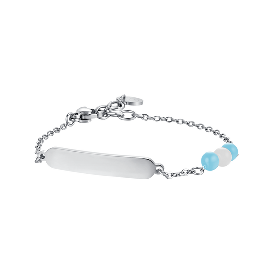 BRACELET BÉBÉ EN ACIER AVEC PIERRES BLEUES ET BLANCHES