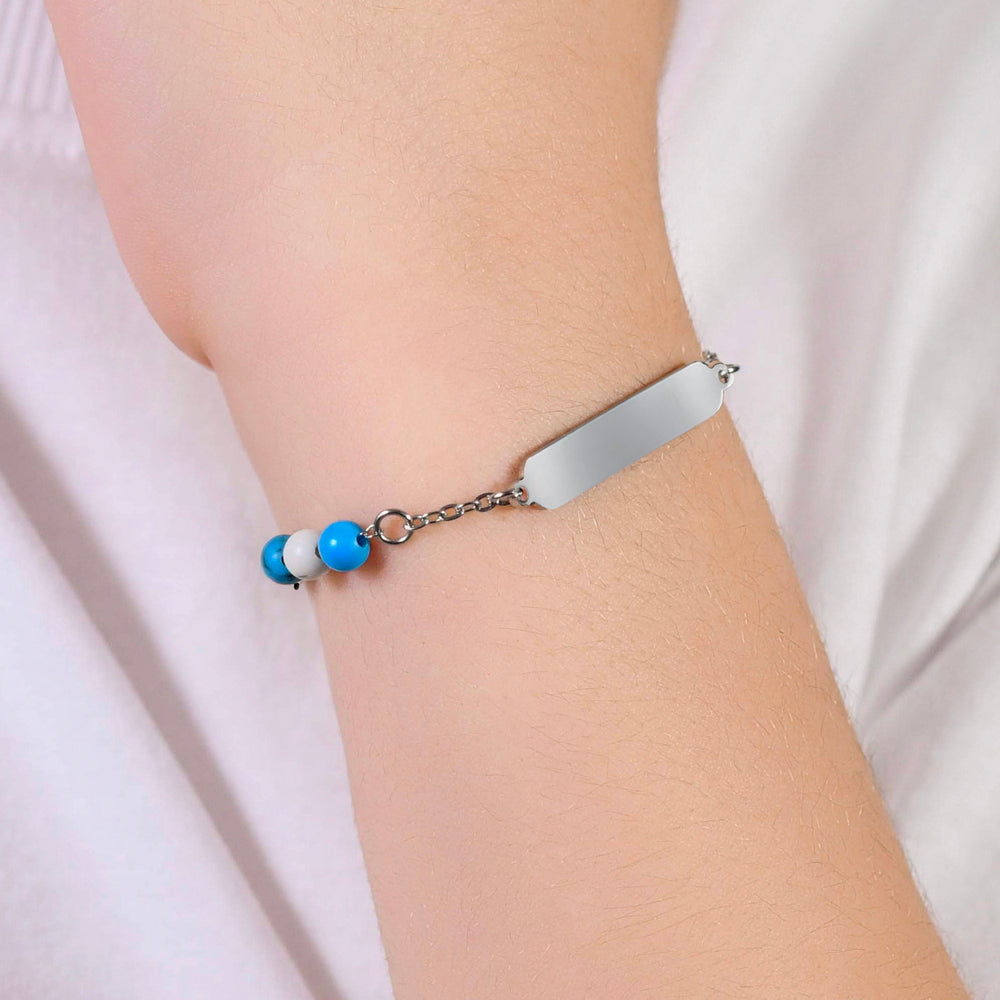 BRACELET BÉBÉ EN ACIER AVEC PIERRES BLEUES ET BLANCHES