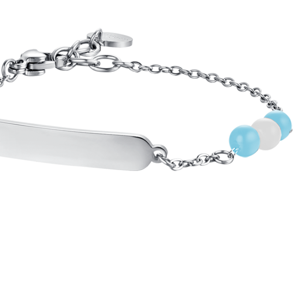 BRACELET BÉBÉ EN ACIER AVEC PIERRES BLEUES ET BLANCHES