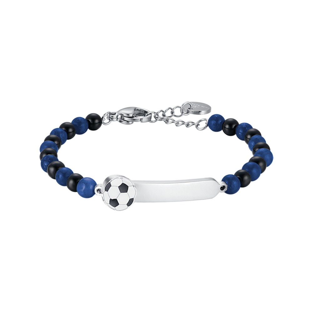 BRACELET BÉBÉ EN ACIER AVEC PIERRES BLEUES ET NOIRES