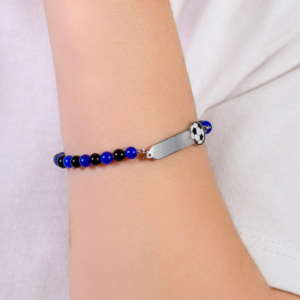 BRACELET BÉBÉ EN ACIER AVEC PIERRES BLEUES ET NOIRES